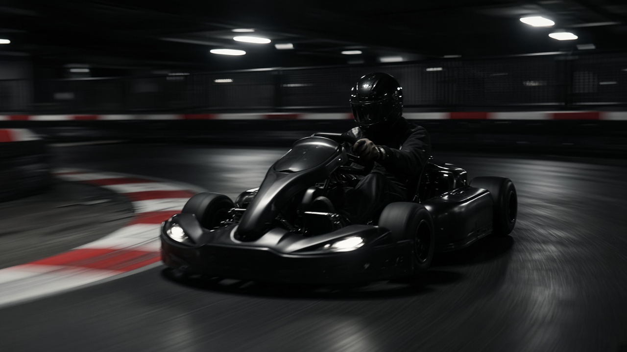 A kart at speed through a corner
